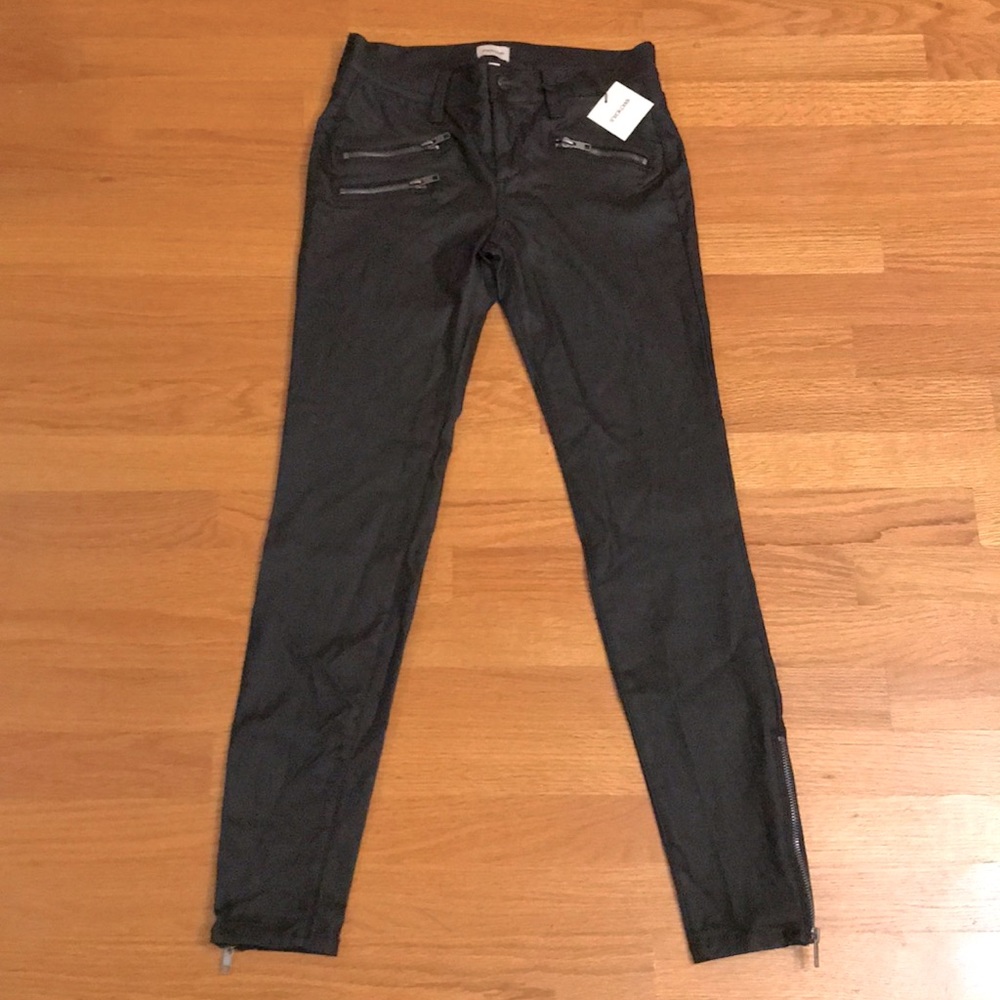 Black vegan leather biker leggings